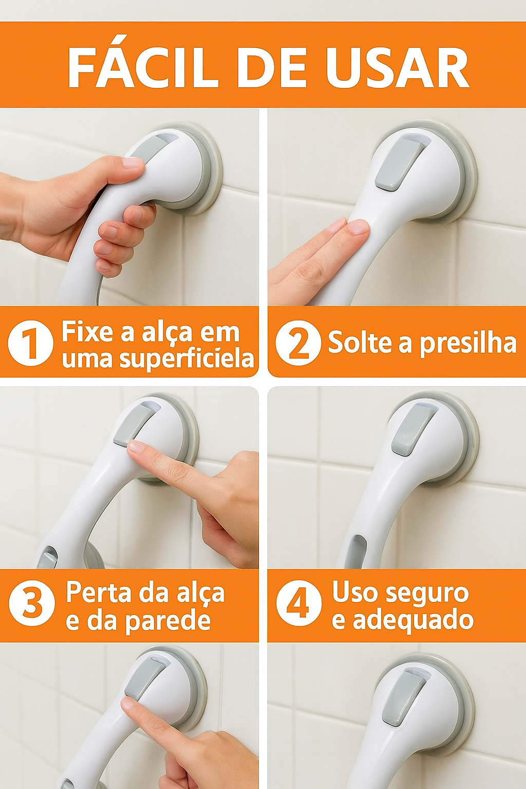 Barra de Apoio Portátil para Banheiro ventosa - SucSafe